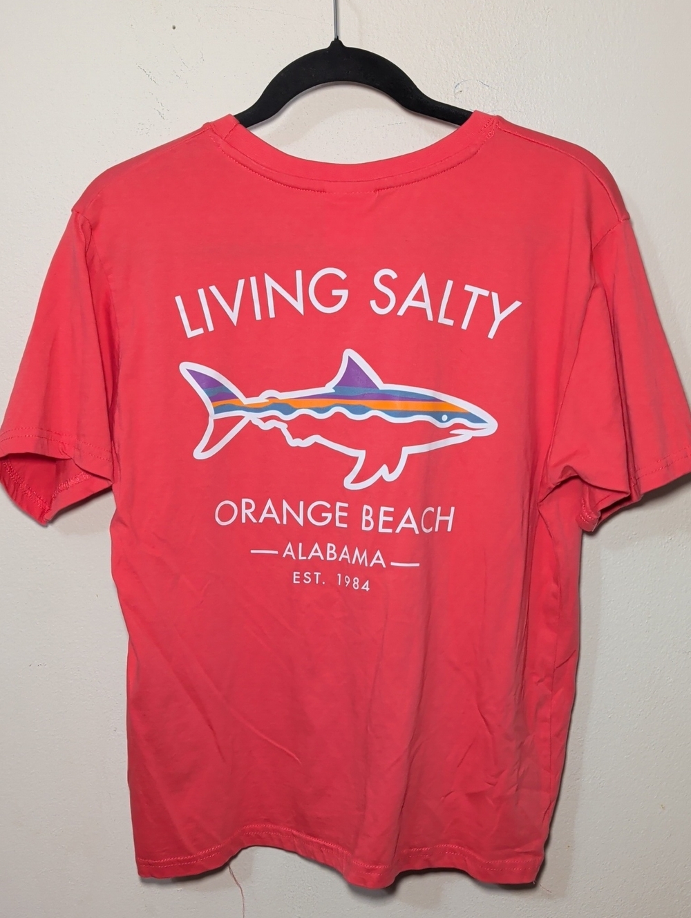 Southern Spirit Living Salty Orange Beach Alabama T-shirt Dark Coral Mens Size S